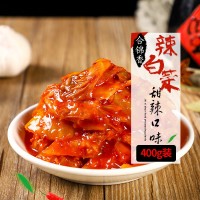 廠家批發(fā)合錦香韓國(guó)泡菜辣白菜醬腌菜飯店批發(fā)下飯菜400g袋辣白菜