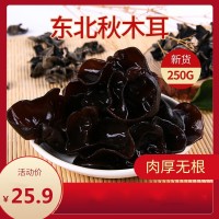 東北特產(chǎn)秋木耳干貨250g無根無筋肉厚黑木耳食用菌袋裝廠家批發(fā)
