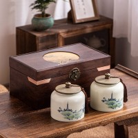 武夷巖茶大紅袍茶葉禮盒裝高檔木紋瓷罐過年送禮年貨禮品可印LOGO